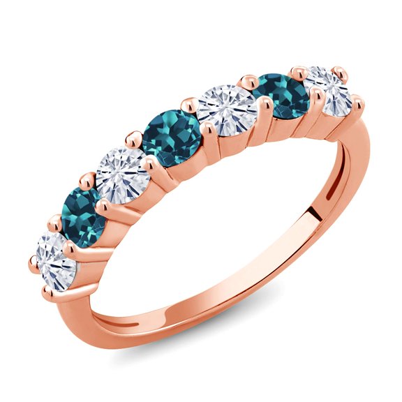 Gem Stone King 18K Rose Gold Plated Silver Set with Moissanite Anniversary Ring for Women (1.30 Cttw, Gemstone Birthstone) (Size 9)