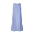 thumbnail image 3 of WIZUTIZ Women's Dresses Summer Linen Loose Flowy Knee-Length Solid Pleated Dress Crew Neck Sleeveless Pleated Dress for Lady Plain Casual Party Dress, 3 of 5