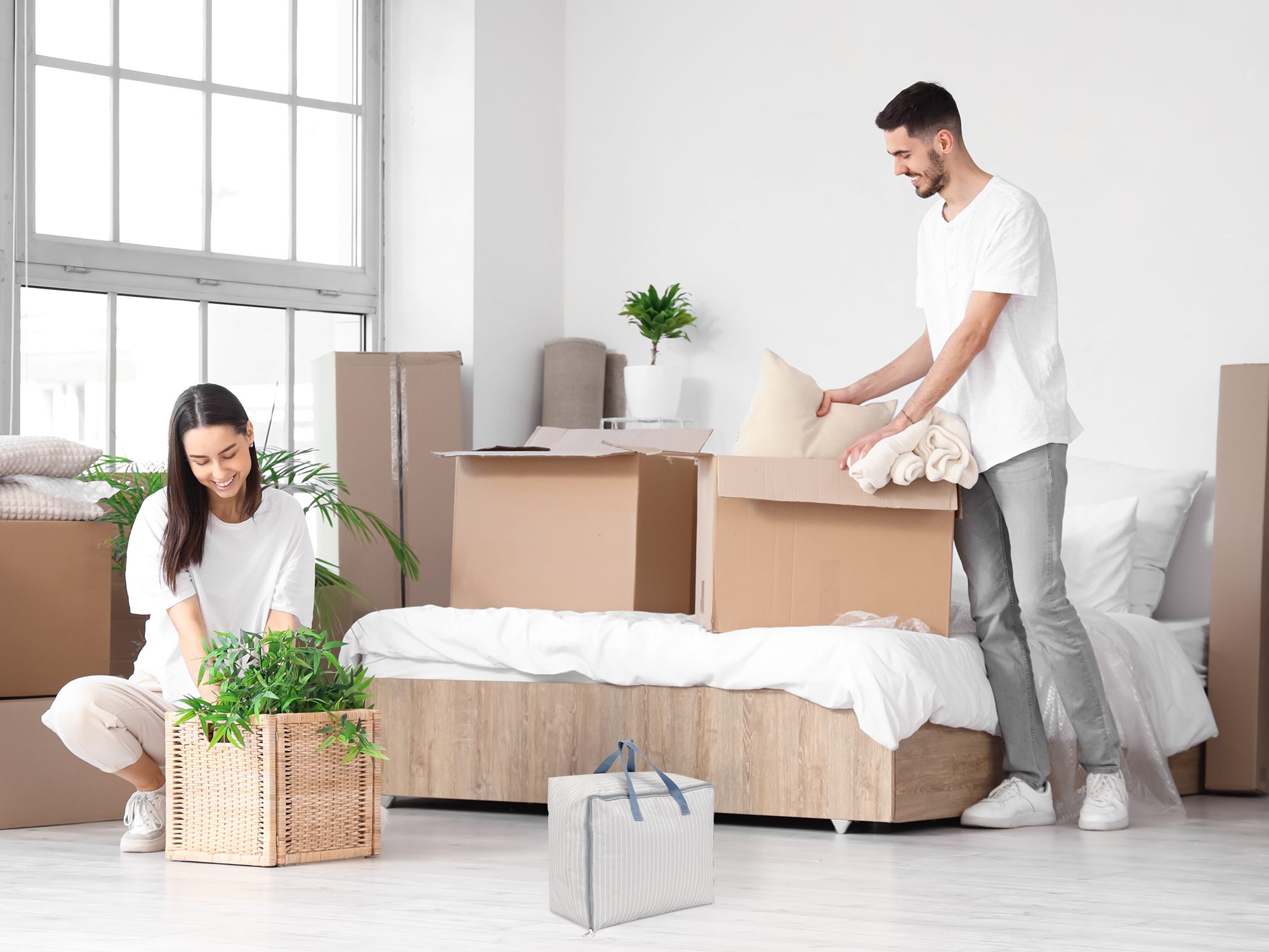 Unique Bargains 1Pack Clothes Storage Moving Bags for Closet Organizers White 19x10x15.5in