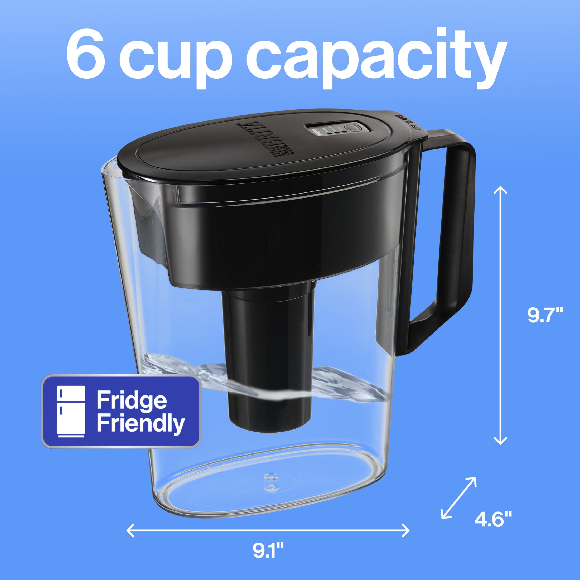 Brita Small 6 Cup Black Denali Water Filter Pitcher with 1 Brita Standard Filter