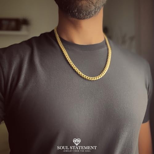 Soul Statement Cuban Chain Promise Necklace for Men - Durable Stainless Steel, Meaningful I Love You Card with Bible Verse, Anniversary Keepsake Gift Box (To My Husband, Gold)