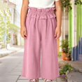 thumbnail image 2 of Girls Wide Leg Cotton Pants Paperbag High Waist Ruffle Hem Palazzo Trousers Kid Summer Baggy Oversize Casual Flowy Beachwear, 2 of 4