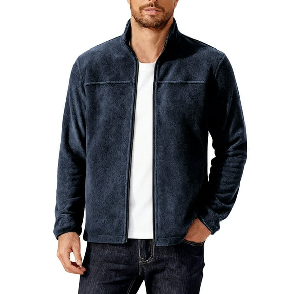 KeShDi Windbreaker Men's Solid Color Fleece Jacket Zip Outdoor Casual Coat with Pockets Navy 2X