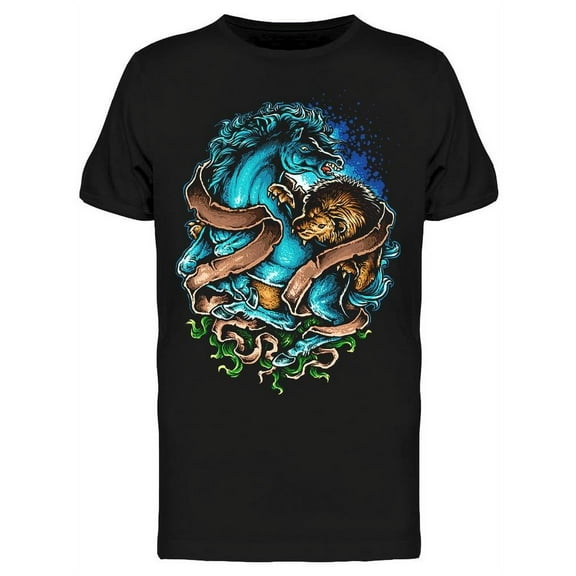 Lion Biting A Horse T-Shirt Men -Image by Shutterstock, Male XX-Large