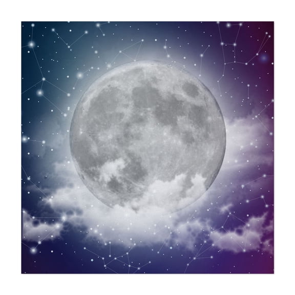 Full Moon - Mixed Media Moon Night Sky Stars Cosmic Space Astronomy Mystical Unframed Wall Art Print 6 x 6 inches