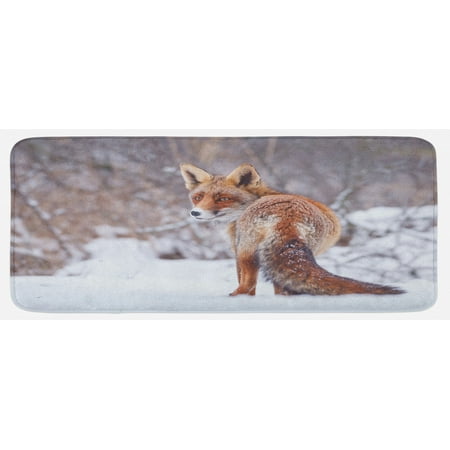 

Fox Kitchen Mat Countryside Snow Landscape Furry Wild Animal Hunting Vulpine Cold Winter Print Plush Decorative Kitchen Mat with Non Slip Backing 47 X 19 Redwood Brown White by Ambesonne