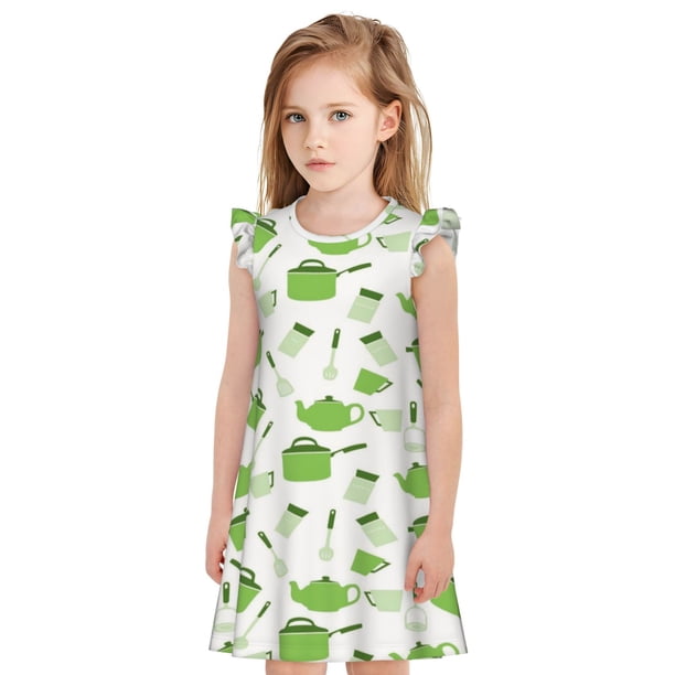 Balery Kitchen Utensiles Cooking Pots Camisón de princesa para niñas, pijama de algodón con mangas abullonadas, suave y bonito.-Large