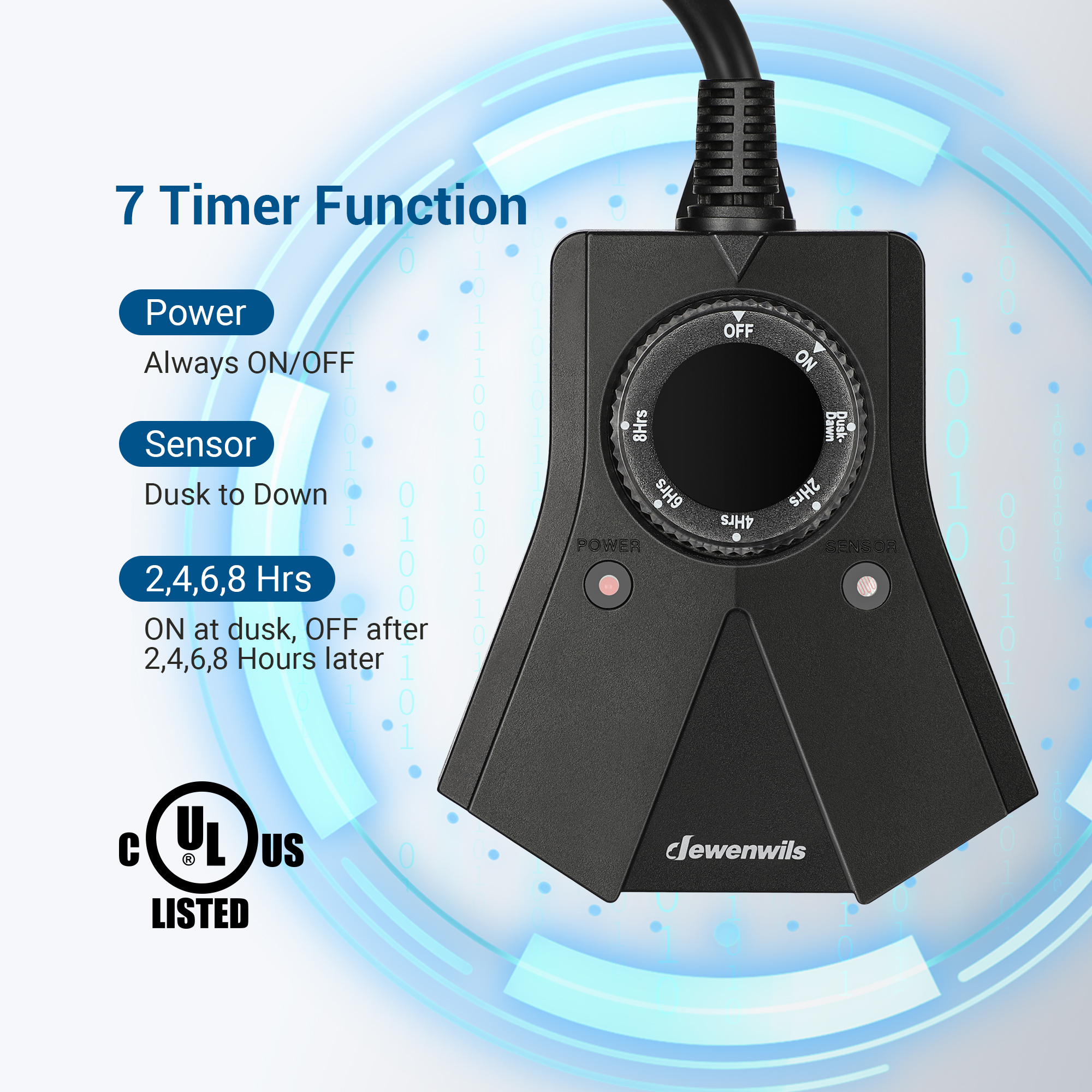 Dewenwils Outdoor Light Timer, 3 Outlets, Dusk to Dawn photo 3