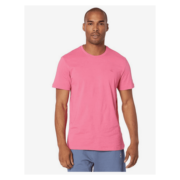Calvin Klein Short Sleeve Smooth Cotton Crew Neck Tee, Pink Flambe,XS