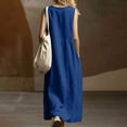 thumbnail image 5 of Guieoi Summer Dresses for Women under $10 Plus Size Flowy Solid-Color V-Neck Sleeveless Dress with Pockets Blue XXL, 5 of 6