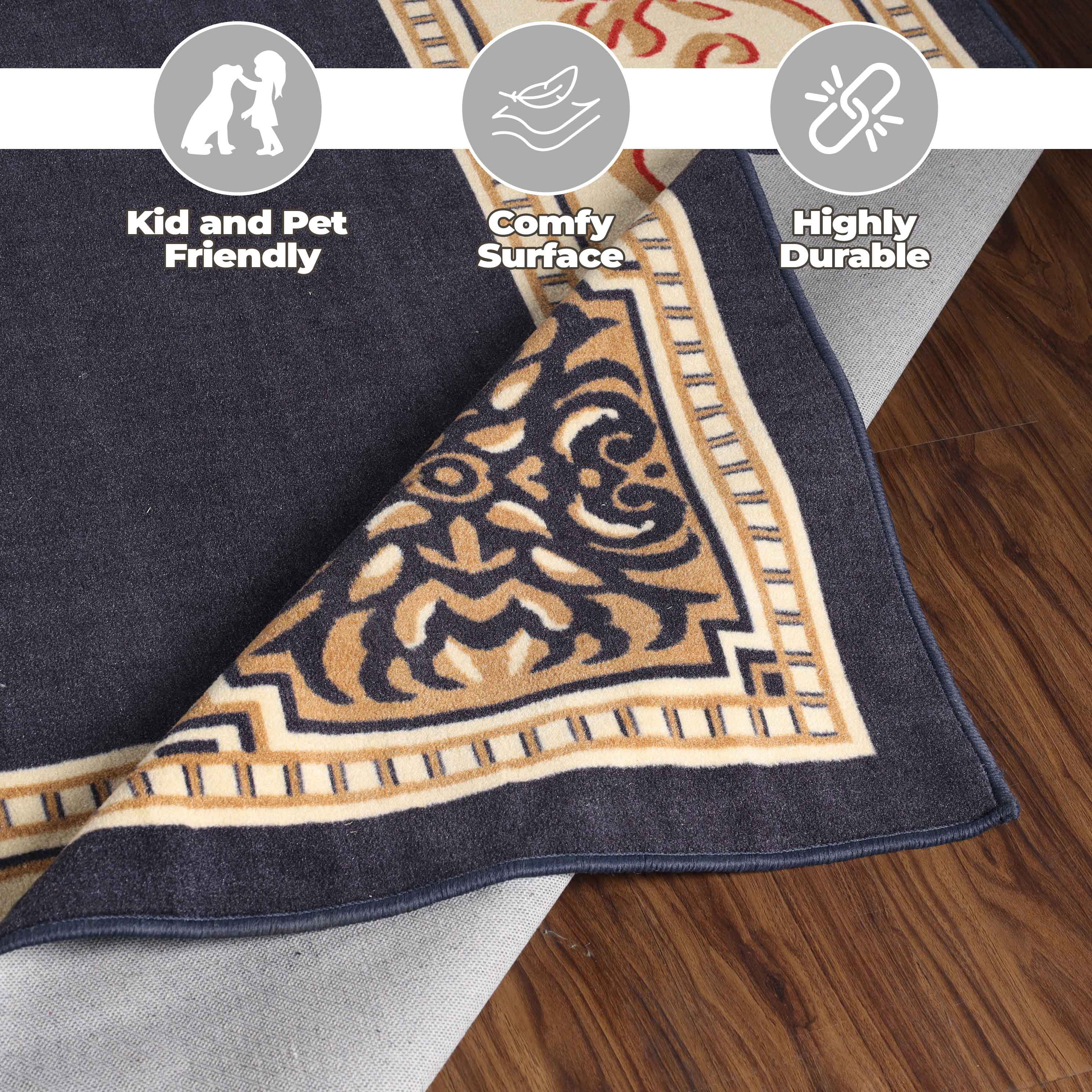 Superior Oversized Medallion Indoor Area Rug, 12' x 18', Midnight Blue