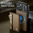 thumbnail image 4 of TECH CIRCLE For Apple iPhone 17 Pro PU Leather Protective Case with Card Pocket, Magnetic Detachable Walle Back Covert, Cash Slot, Anti-Scratch, Shock-Absorbent, Qi Wireless Compatible,Brown, 4 of 12