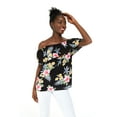 thumbnail image 3 of Women's Hawaiian Off-Shoulder Ruffle Muumuu Top in Hibiscus Black S, 3 of 5