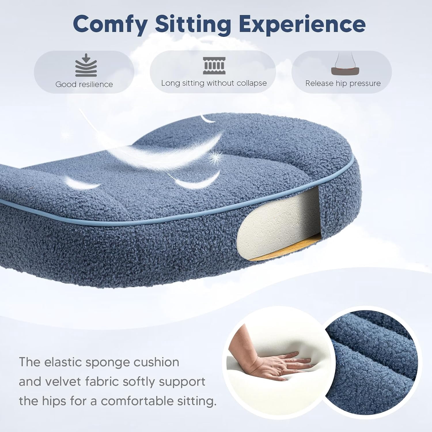 SEATZONE Home Office Desk Chairs with Wheels and Armrests,Office Chair Comfortable Ergonomic Mesh with Teddy Fleece Fabric Executive Computer Chairs for Adults and Teens,Blue