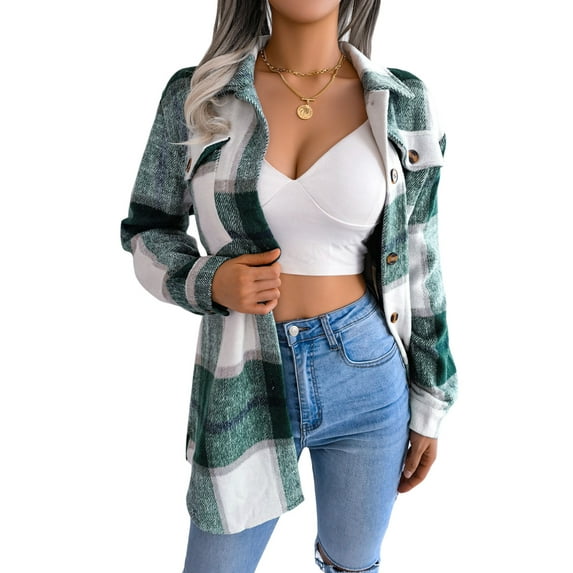 Qiylii Women Buttons Tops Coat, Long Sleeve Lapel Neck Plaid Buttons Casual Street Party Buttons Coat Sweater + Waistband