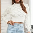 thumbnail image 5 of Herrnalise Women's Knitted Crop Tops Solid Long Sleeved Round Neck Casual Fashion Pullover Short Sweater Pullover Jumper Sweaters, 5 of 8