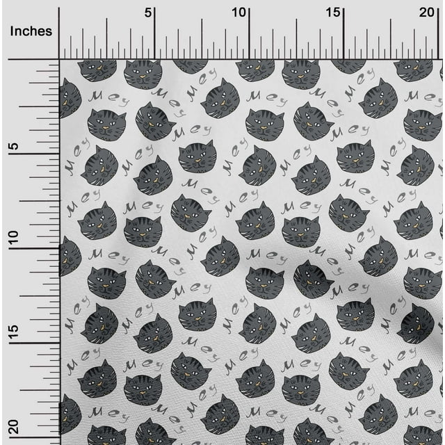 oneOone Cotton Poplin White Fabric Cat Face Animal Craft Projects Decor Fabric Printed By The Yard 56 Inch Wide