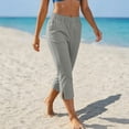 thumbnail image 6 of Bloomae Linen Capri Pants for Women Wide Leg Comfy Lightweight Casual Side Slit Summer Beach Elastic High Waist Capris Cropped Lounge Trousers with Pockets, 6 of 9