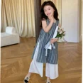 thumbnail image 3 of Conjunto de verano para niñas, camisa a cuadros, pantalones de pierna ancha, conjunto de 2 piezas, Top y pantalones a cuadros de estilo coreano, Combo para niños, 3 of 5