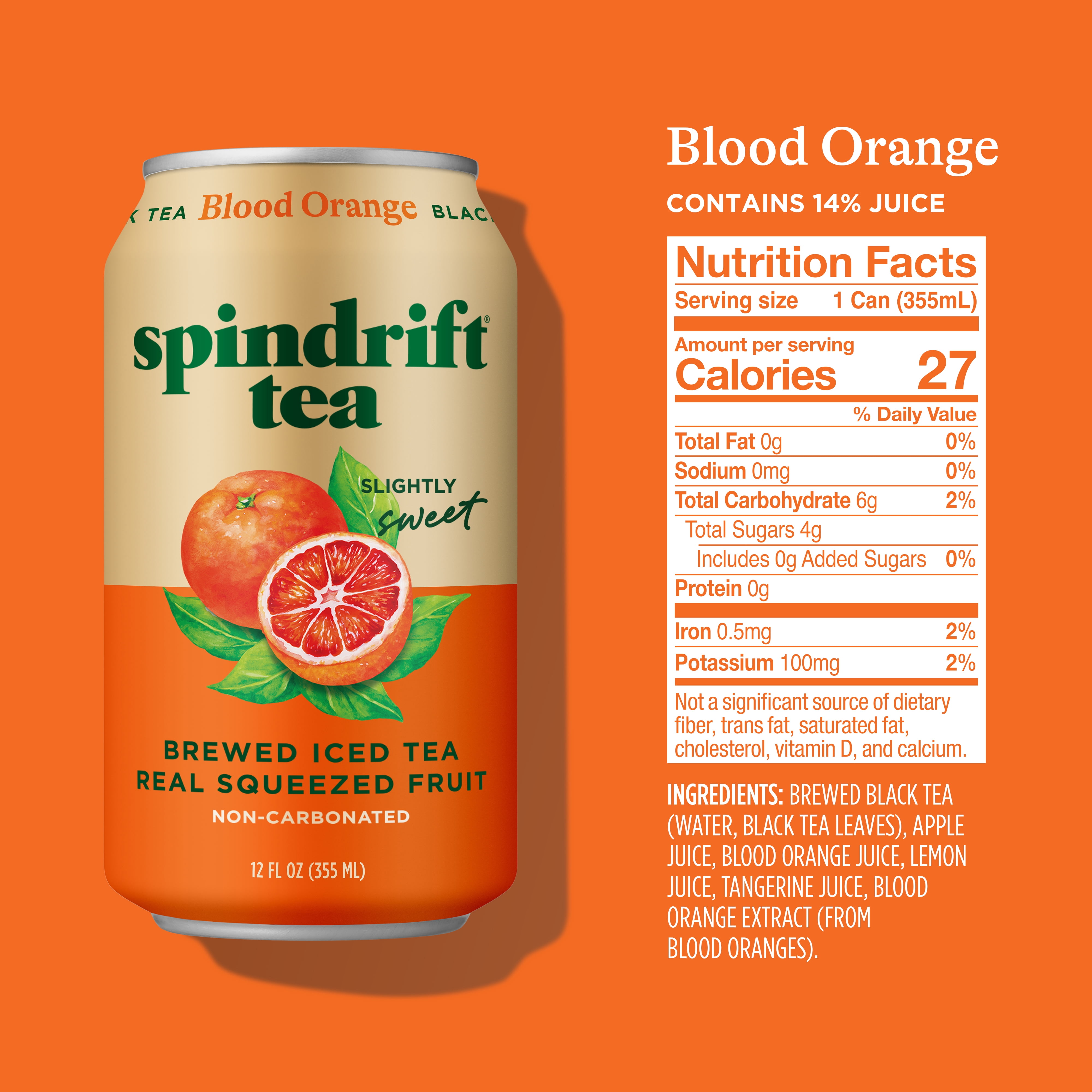 (6 pack) Spindrift Blood Orange Black Tea With Caffeine, 12 fl oz Singles
