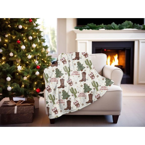 Cowboy Christmas Holiday Blanket, Luxury Blanket, Sofa Throw, Warm Blanket for Sofa, Christmas Blanket, Xmas Gift Plush Blanket Cozy Christmas Throw Winter Holiday Gift