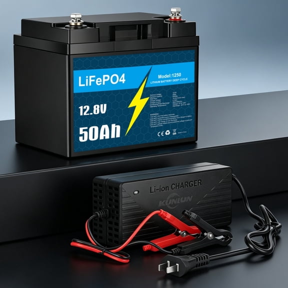 12V 50Ah LiFePO4 Lithium Battery with 20A Charger, Deep Cycle, for Trolling Motor