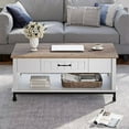 thumbnail image 2 of Wampat Farmhouse Large Rectangle Coffee Table with 1 Sliding Drawer and Open Storage Shelf, Cream White/Oak, 2 of 7