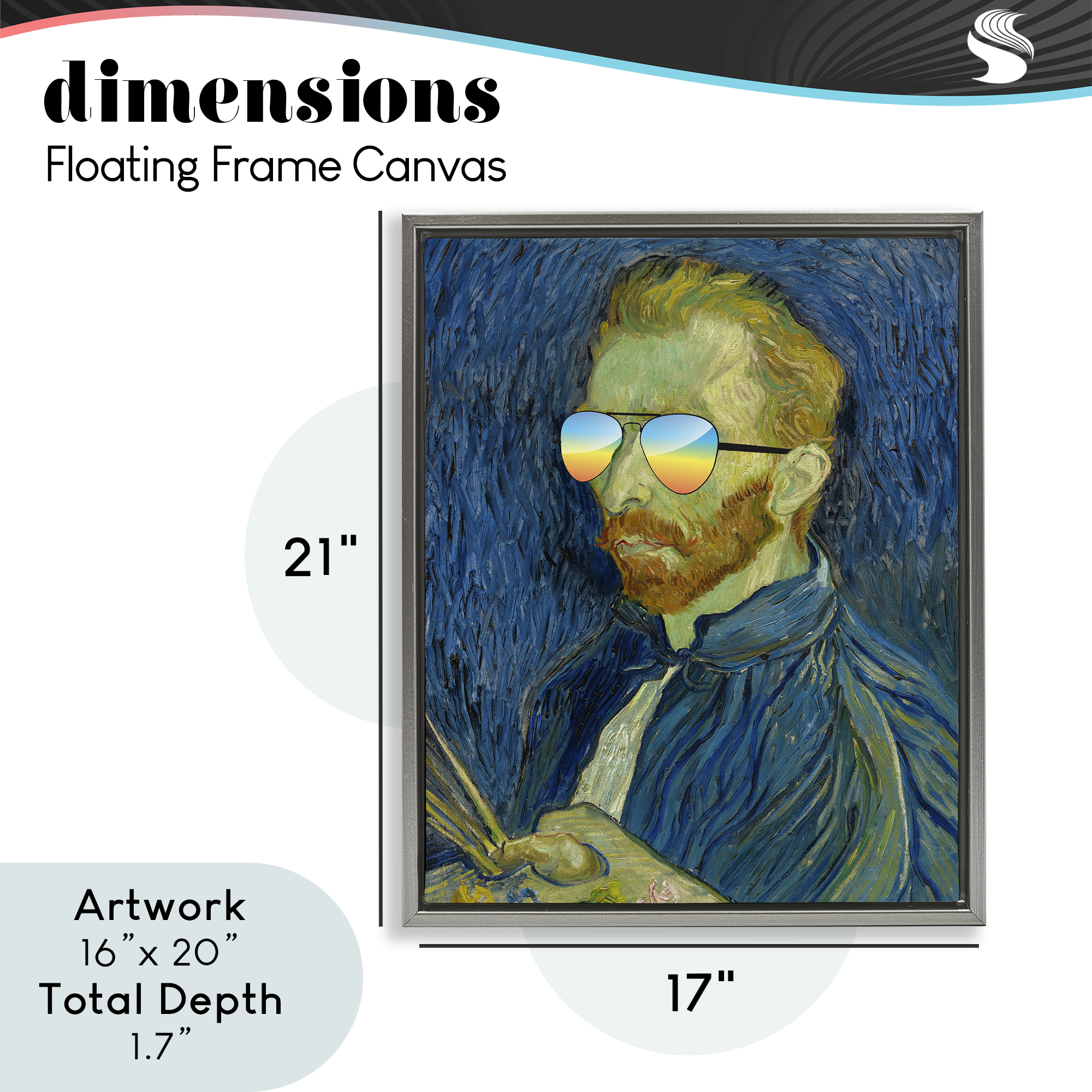 Funny Van Gogh Sunglasses Gray Framed Floater Canvas Wall Art, design by Masters Redux
