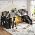 thumbnail image 3 of Leumius Twin Size Metal Loft Bed with Slide & Ladder, Metal Loft Bed with Storage Drawers and Hanging Area, LED Lights,Black, 3 of 17