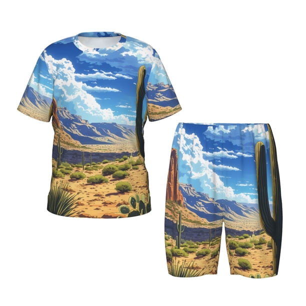 Balery Western Desert Cactus Conjunto de Pijama Infantil de Manga Corta con Estampado – Ropa de Dormir de Algodón Suave-Medium