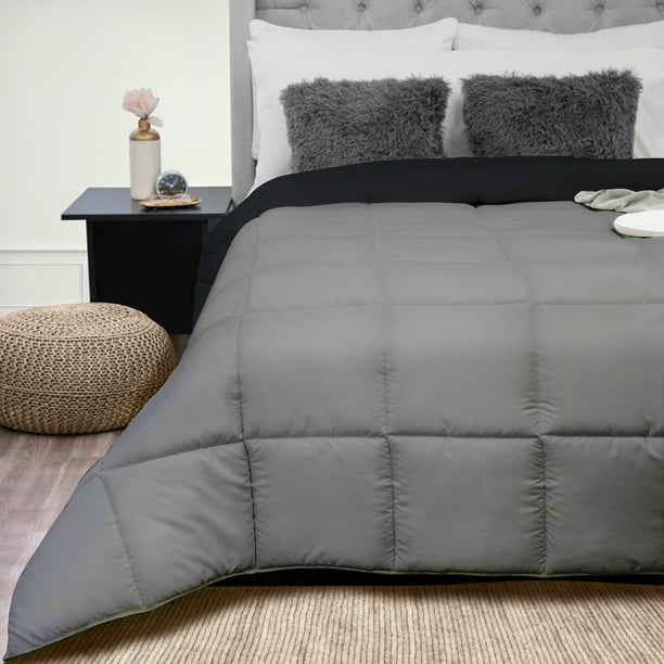 TESSO HOME Edredón Acolchado Extra Grande Hipoalergénico Relleno Suave de Microfibra Down Alternative Ideal para Todo el Año Uso como Edredón o para Funda Duvet KS Negro/Gris