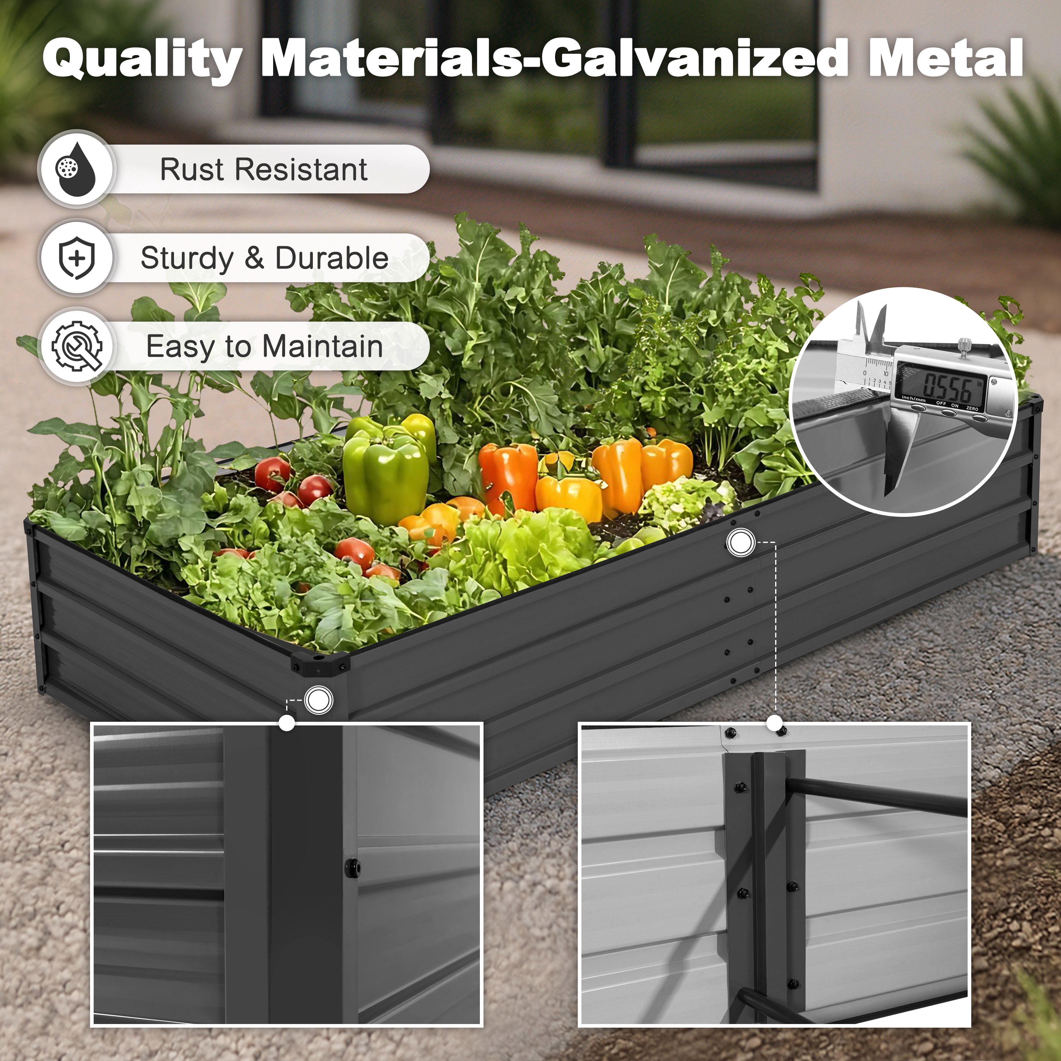 Nuu Garden 6x3x1ft Rectangular Galvanized Raised Garden Bed for Gardening Elevated Planting Metal Planter Box Outdoor Patio Planting Bed for Vegetables Flowers Herb, Dark Gray