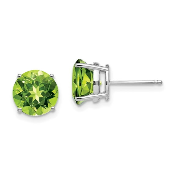 14K White Gold Earring Stud Women'S Peridot Center Stone Mounting Round Green 8 mm