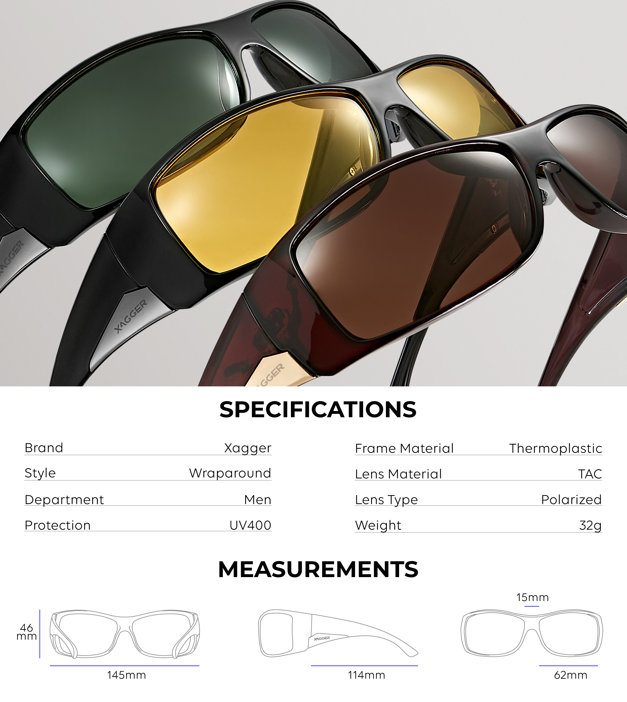 XAGGER Oversized Polarized Sport Sunglasses photo 5