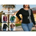 thumbnail image 4 of SIEANE Women's Plus-Size Casual Daily Crew Neck Long Sleeve Fall Slim-Fitting Workmanship Stitching Bow Top 1X-4X, 4 of 7