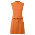 thumbnail image 5 of Two Piece Skirt Set for Women Casual Stand Up Collar Sports Solid Sleeveless Top Elastic Skirt Suit Summer Sets Women 2 Piece Outfits Orange L, 5 of 7