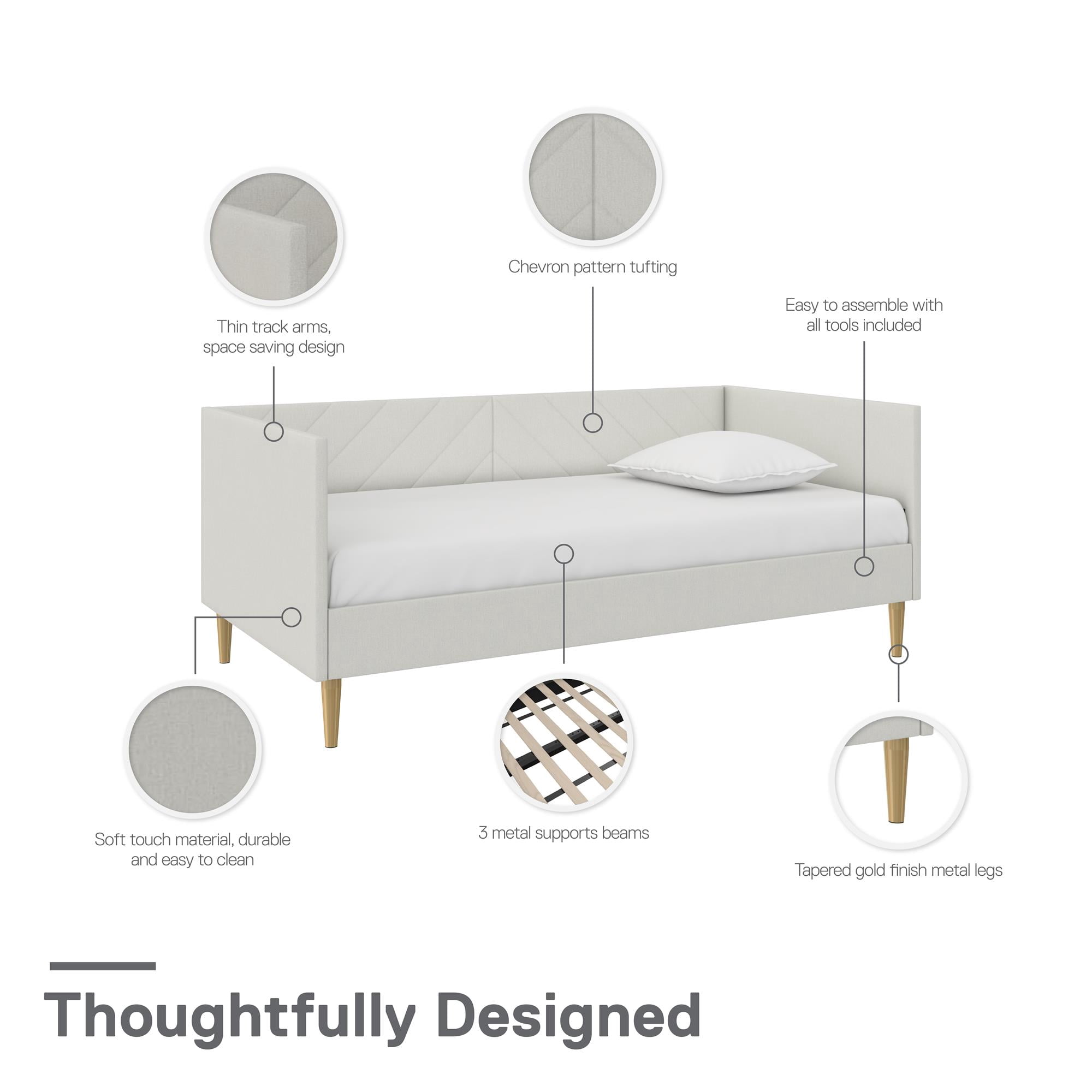 DHP Alicent Twin Upholstered Daybed, Light Gray Linen