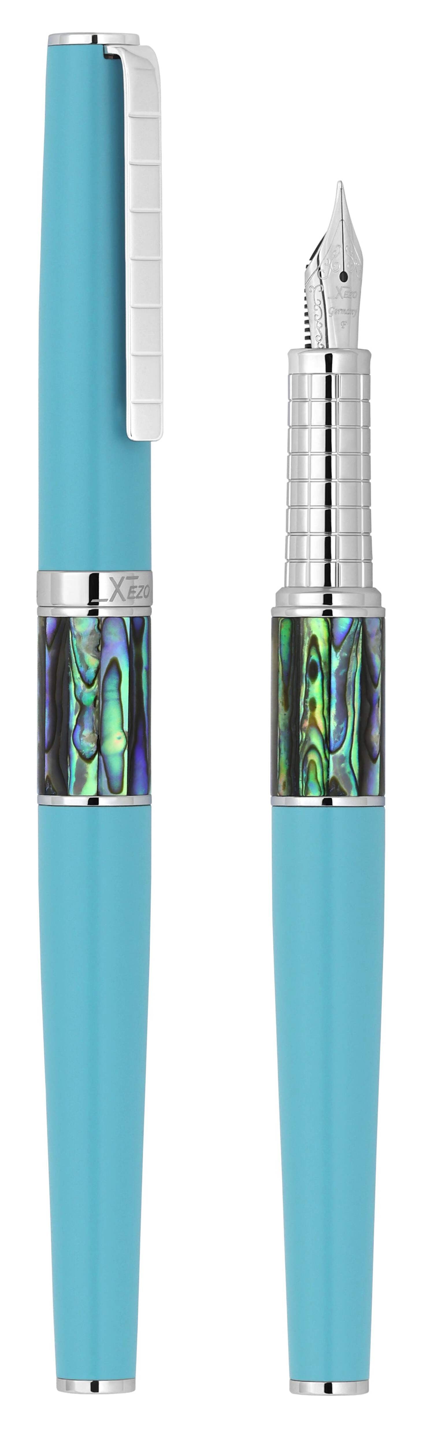 Xezo Speedmaster® Sky Blue Brass Fountain Pen (Fine Nib) - With Paua Abalone