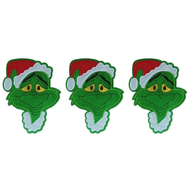 The Grinch Cartoon Character 6 Inches Tall Embroidered Iron On Patch Set of  3 