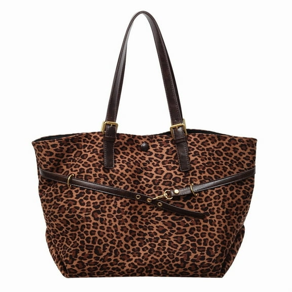 HUISZJ Women Faux Suede Tote Bag Leopard Print Shopper Bag For Work Beach Daily Portable Bag （Light Brown）