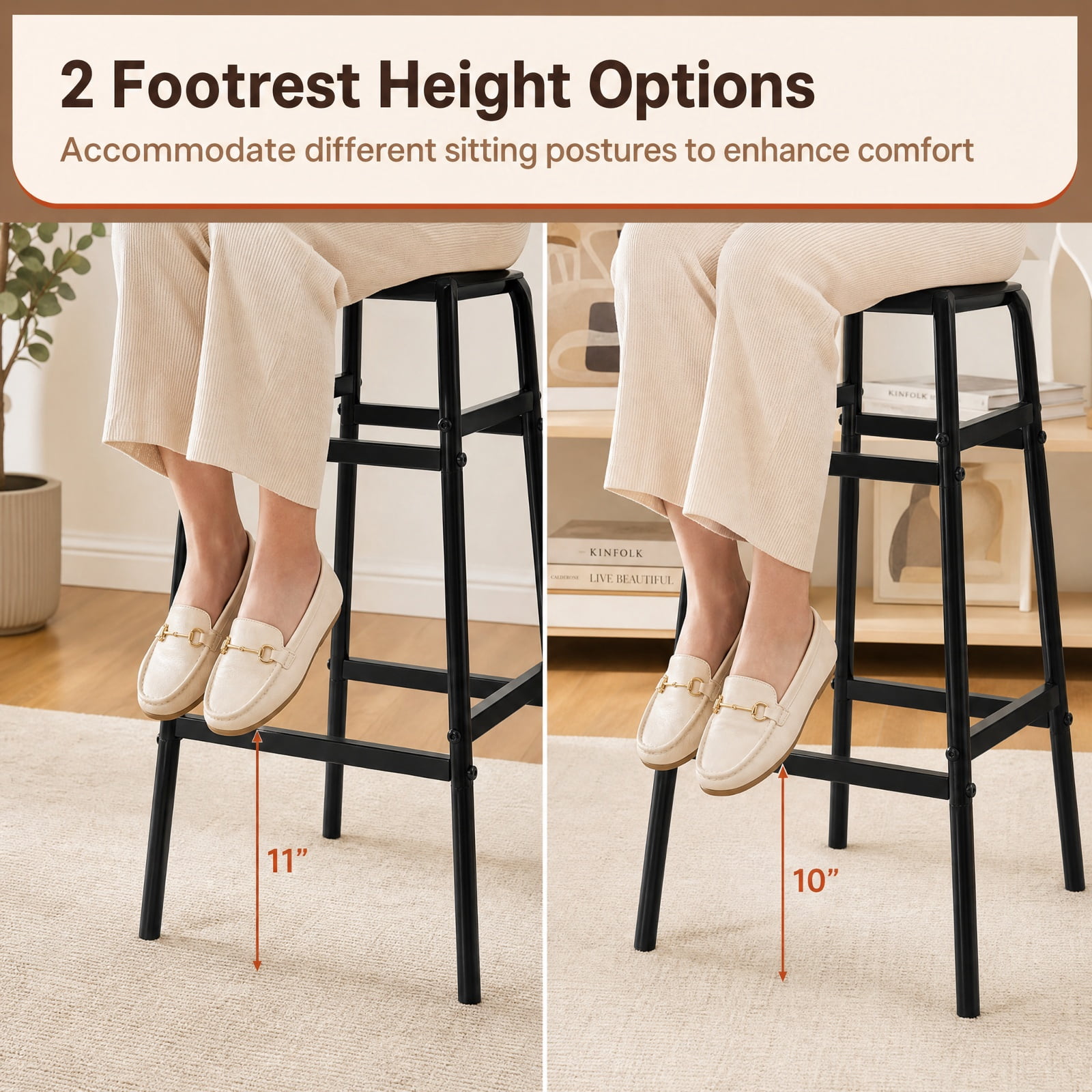 Furnibear Bar Stools Set of 2 with Sturdy Metal Frame and Footrest for Kitchen