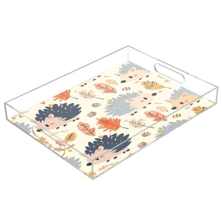 

Acrylic Tray 15.7*11.8*1.9 Inch Transparent Tray Food Tray Tea Cup Tray Serving Trays Cosmetics Storage Kitchen Table Bathroom Sundry Storage Cute Hedgehog