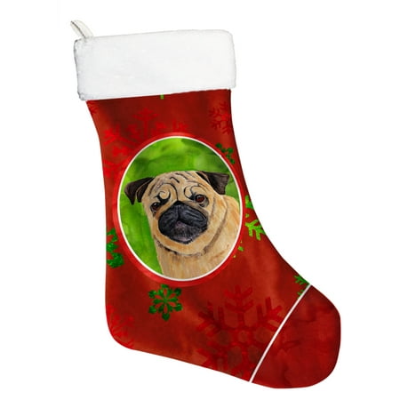 Pug Red and Green Snowflakes Holiday Christmas Christmas Stocking SC9411 - Walmart.com