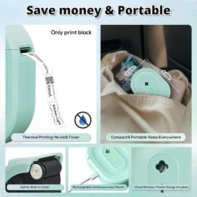 Label Maker Machine with Tape, Portable Bluetooth Label Makers, Inkless Mini Printer Multi Template Label Printer