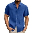 thumbnail image 2 of Kovlvoll Mens Short Sleeve Button down Shirts Cotton Linen Casual Plus Size Solid Color Casual Summer T-Shirt, 2 of 5