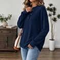thumbnail image 6 of Sweaters for Women Zaewscy Women's Henley Neck Button Ribbed Knit Long Sleeve Loose Pullover Sweater Navy L, 6 of 8