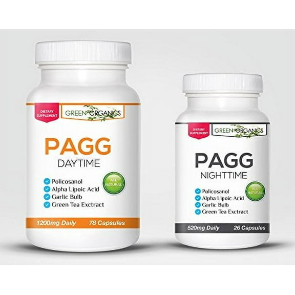 Green Organics PAGG Stack Fat Burner Alpha Lipoic Acid Green Tea Garlic Extract Policosanol 104 Count