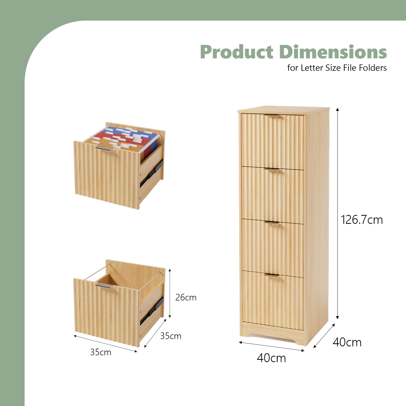 Ktaxon Tall 4-Drawer Wood File Cabinet Vertical Filing Cabinet for Letter A4-Sized Files Easy to Assemble, Modern Style Fluted Design Wood