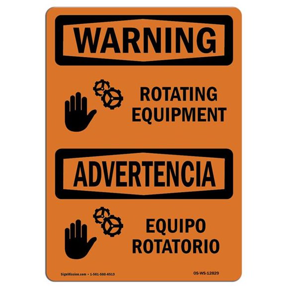 SignMission OS-WS-D-35-L-12829 OSHA Warning Sign - Rotating Equipment with Symbol Bilingual