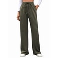 thumbnail image 1 of Pantalones Deportivos Casuales para Mujer, de Pierna , Holgados, con Cordón Ajustable, Cintura Alta, Elásticos y Bolsillos. Verde M, 1 of 9